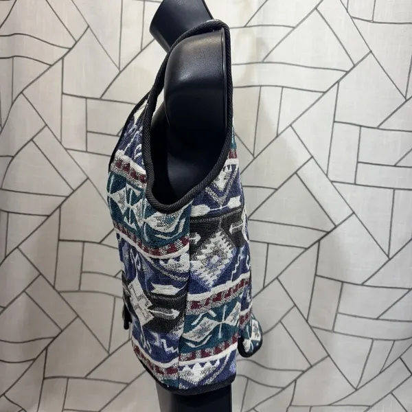 Southwest Canyon Geometric Jacquard Vest M Blue‎ VTG 90s Western Crop Aztec - Image 2
