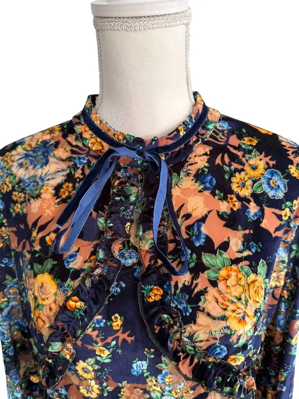 DALIA MACPHEE High Neck Velvet Floral Long Sleeve Dress Size XL - Image 3