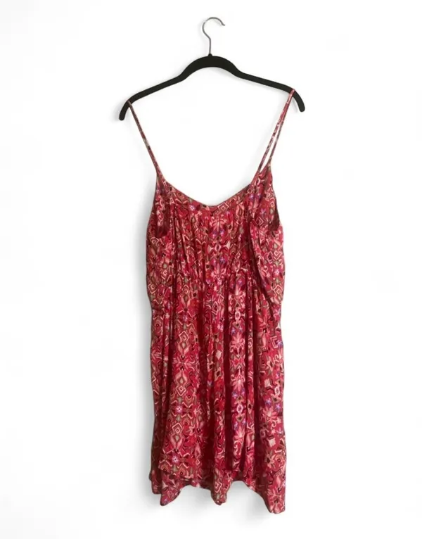 Active USA Romper Sz L Red Printed Spaghetti Adjustable Strap Elastic Waist - Image 5