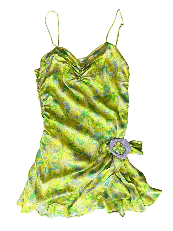 For Love And Lemons FL&L Women’s Dubois Green Floral Asymmetrical Mini Dress - Image 2