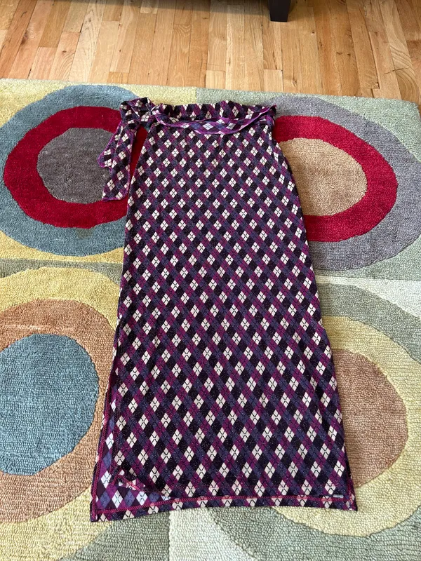 Top Secret Y2K Style Argyle Pattern Glitter Belted Long Skirt Side Slits Medium - Image 8