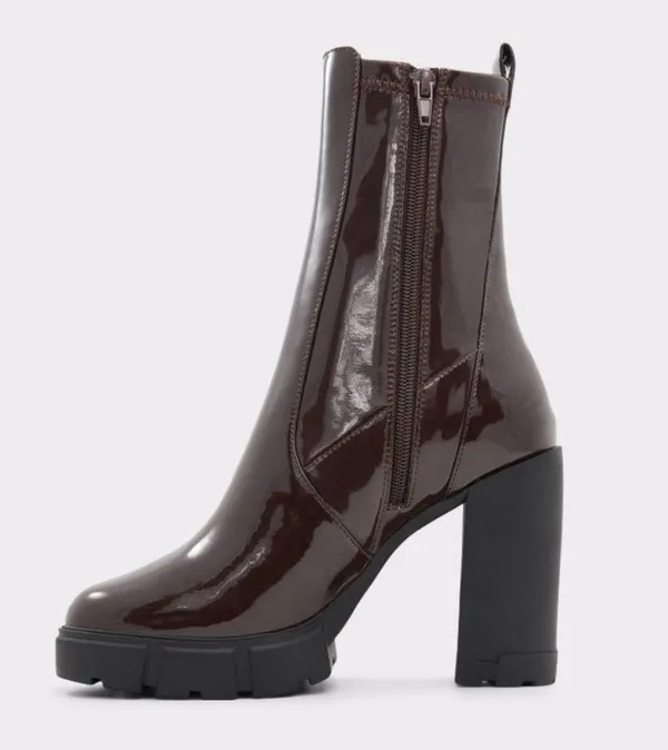 NEW ALDO Llana Women's Platform Heeled Ankle Boots Chocolate Brown - Image 4
