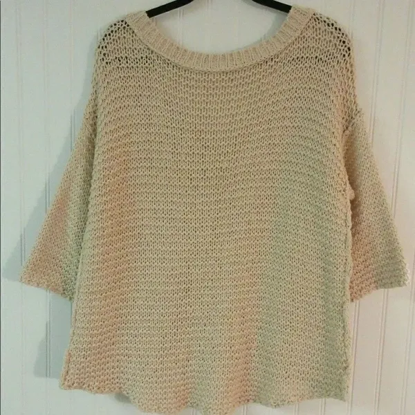 Free People sweater chunky v-neck pale pink sz Med - Image 3