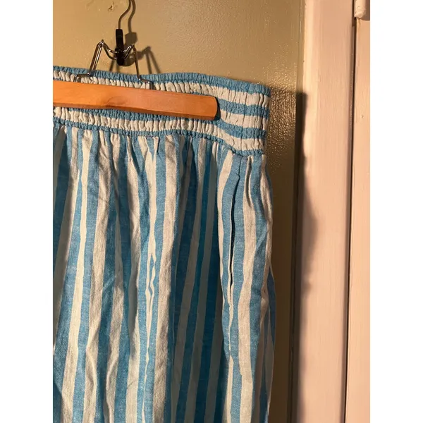A New Day Women's Size Large Beach Bungalow Linen Midi Picnic Skirt Blue White - Image 7