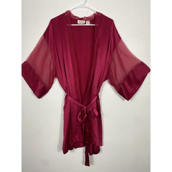 Victoria's Secret Pink Satin Sheer Sleeve Tie Waist Kimono Robe One Size - Image 3