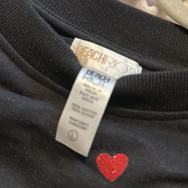Beach Riot Black Cropped Sweatshirt with Red Glitter Hearts, Size Large - Image 8