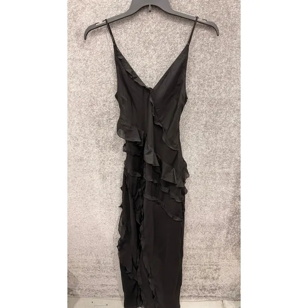 Abercrombie & Fitch Womens Maxi Dress ST Black Ruffle Front High Slit V-Neck - Image 3