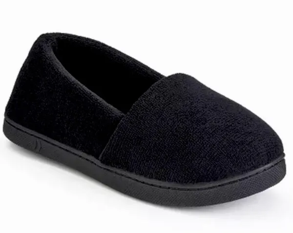 Isotoner Indoor/Outdoor Black Microterry Satin Trimmed Slippers Size 6.5-7 - Image 4