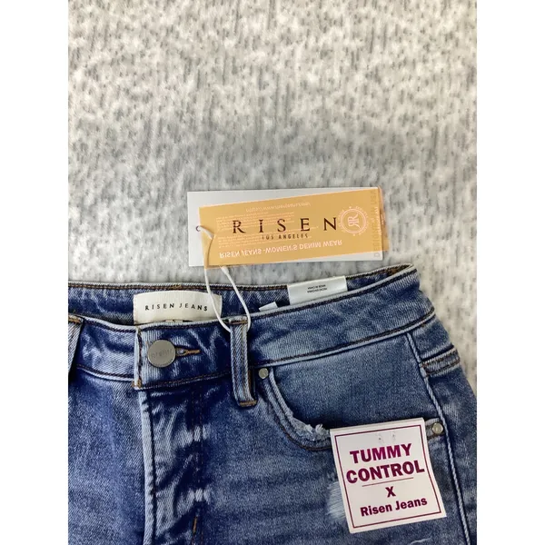 Risen Jeans Women XL Slouch Bermuda Shorts Tummy Control Distressed Medium Wash - Image 3