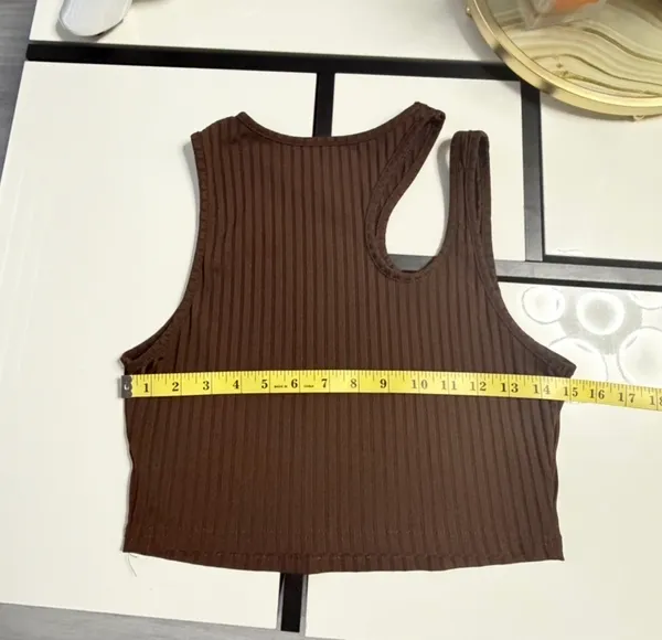 Sheila Fajl ✨ SHEIN Women’s Brown Ribbed Cutout Crop Tank Top – Size Small 🤎 - Image 8