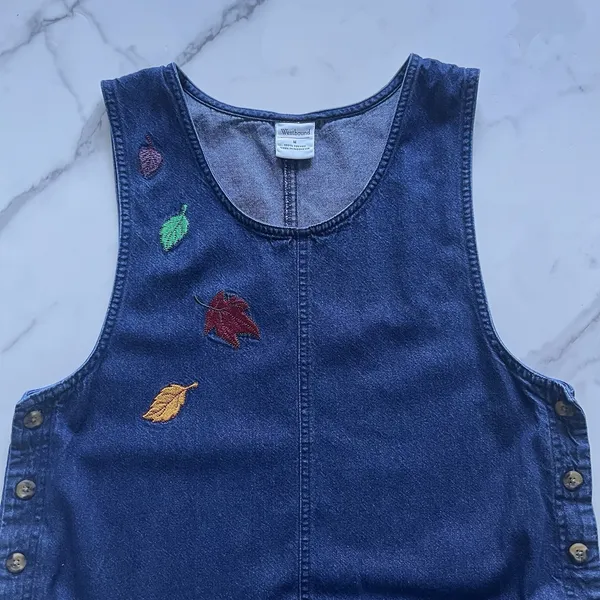 Westbound VTG Denim Jumper midi dress Pumpkin Fall Harvest print Size M Thanksgiving 90's - Image 8