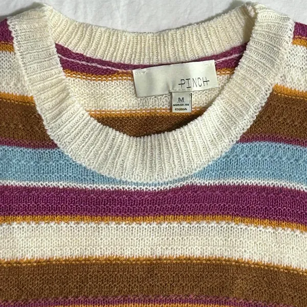 Pinch Multi-Color Striped Sweater Vest Size Medium Boho Retro Knit - Image 2