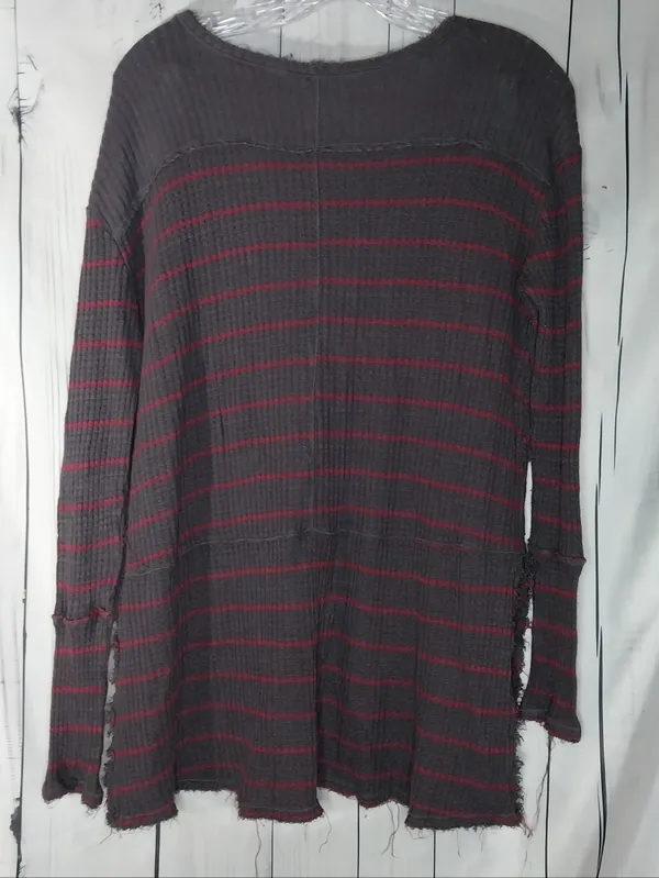 Free People Distressed V-Neck Waffle Knit Grunge Boho Casual Long Sleeve Top - Image 6
