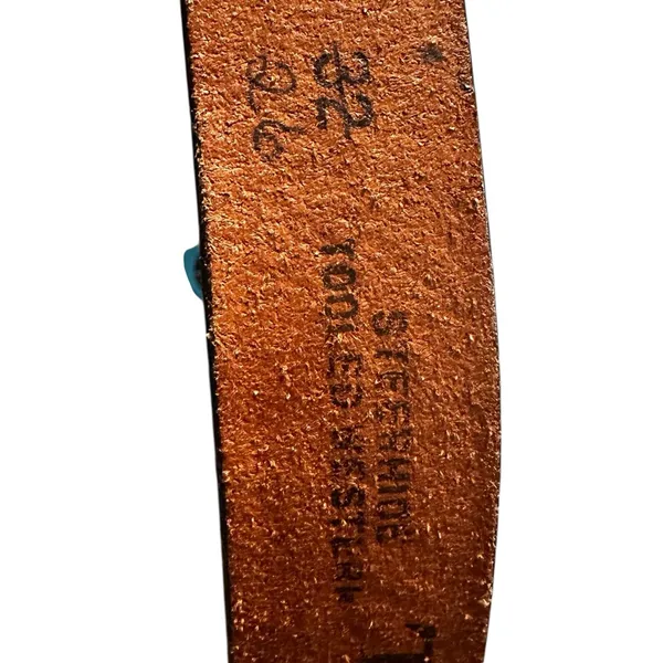 Genuine Leather White Embossed Belt Sz 26 Cowboy Bucking Bronco Buckle Vintage - Image 9