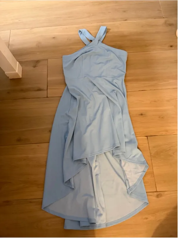 NEW Blue Cocktail Formal Wedding Guest Halter Hi Low Dress XL - Image 4