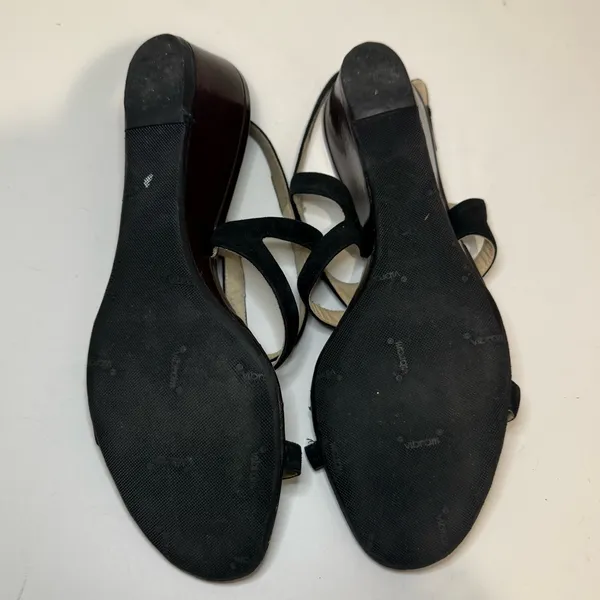 Jimmy Choo Wedge Sandals Black Suede and Chocolate Brown Patent Leather EU 39 - Image 7