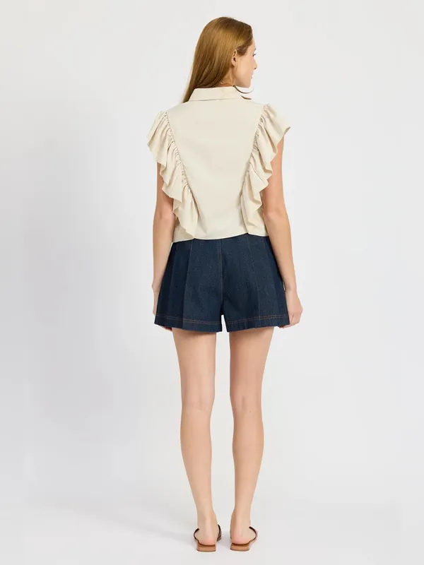 En Saison Nicola Denim Pleated Summer Shorts $88 Size Small - Image 3