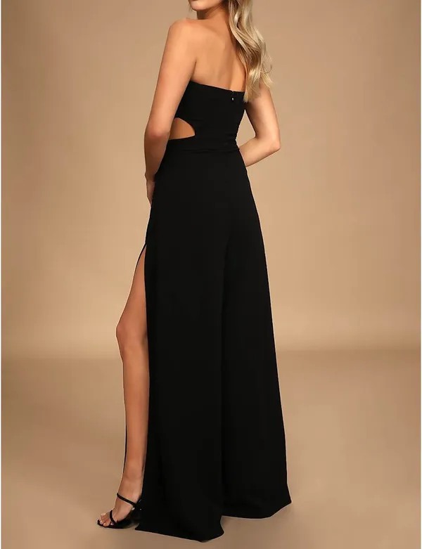 LuLus Make Your Statement Black Strapless Cutout Wide-Leg Jumpsuit - Image 2