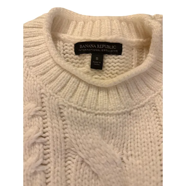 Banana Republic Snow Day Cable Knit Sweater Small Oversized Cream Cotton Wool - Image 9