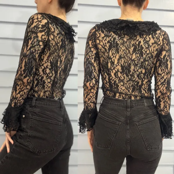 White Stag Vintage 90s Goth Lace Button Shirt - Image 3