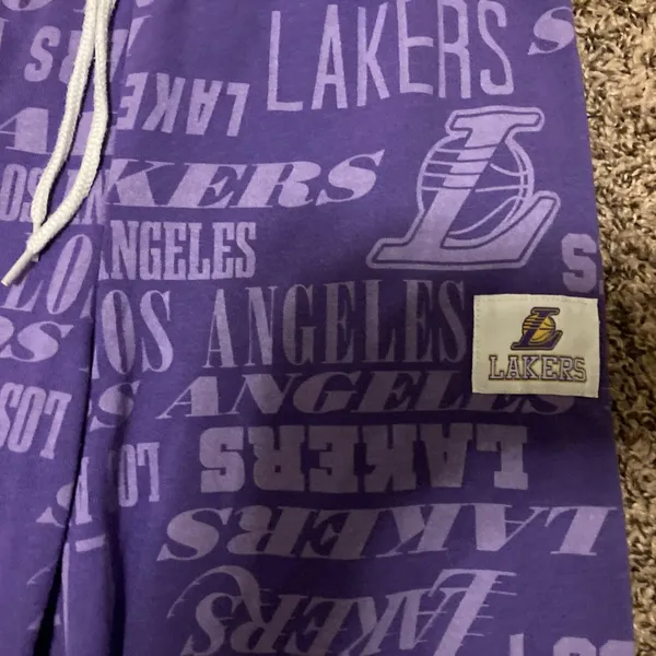 Los Angeles Lakers Purple Sweatpants Large NBA Brand Cotton Blend Drawstring - Image 2