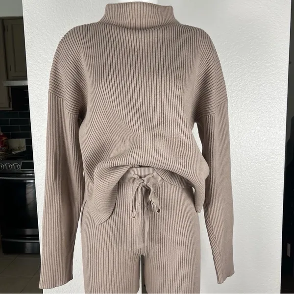 Anthropologie Ribbed Cowl Neck Sweater Set in Dusty Rose - Image 5