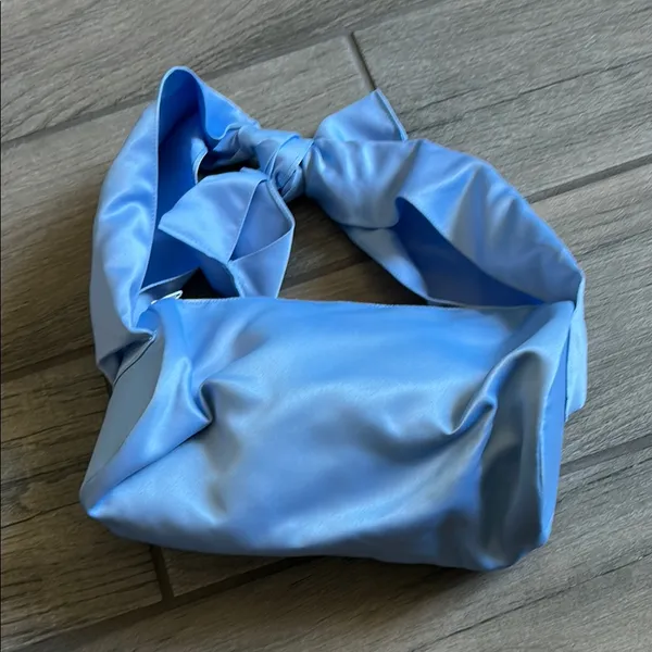 Blue Satin Shoulder Bag with Knot Detail - Image 2