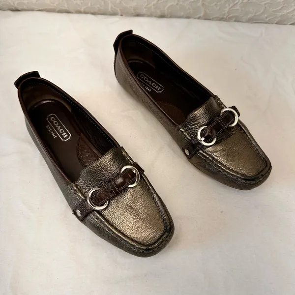 Coach Women’s Shoes Leather Loafers Size 7 M Gunmetal Gray Metallic - Image 14