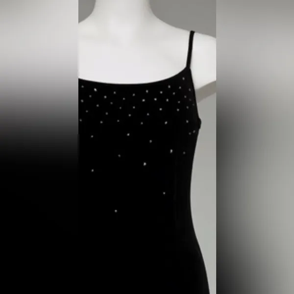90s Vintage Maurices Sz 9/10 Womens Long Black Velvet Rhinestone Maxi Dress Prom - Image 2