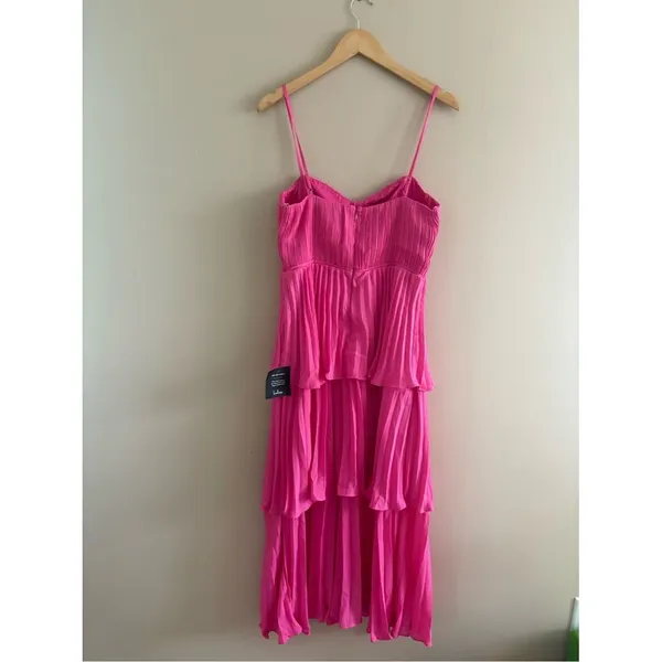 Lulus Lulus Cascading Crush Hot Pink Tiered Bustier Midi Dress Size Large Formal - Image 5