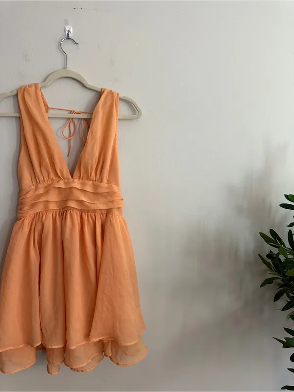 Abercrombie & Fitch Orange Sleeveless V-Neck Plunge Mini Dress SIZE S - Image 6
