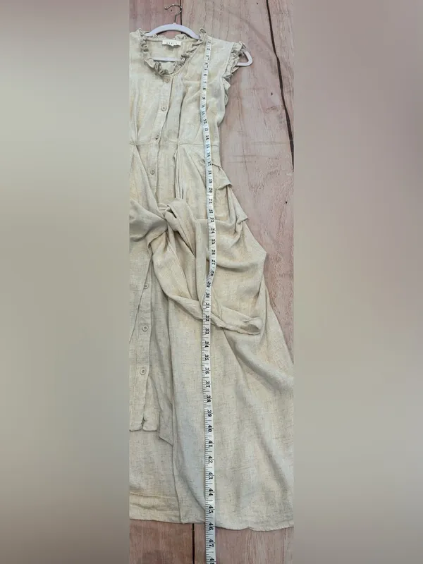 MABLE Beige Linen Draped Corpcore Button-Down Midi Dress S Wrap Anthro - Image 7