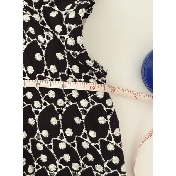 Loft Women's Petite Blouse Black White Size L Polka Dot Boat Neck Short Sleeve Casual - Image 8