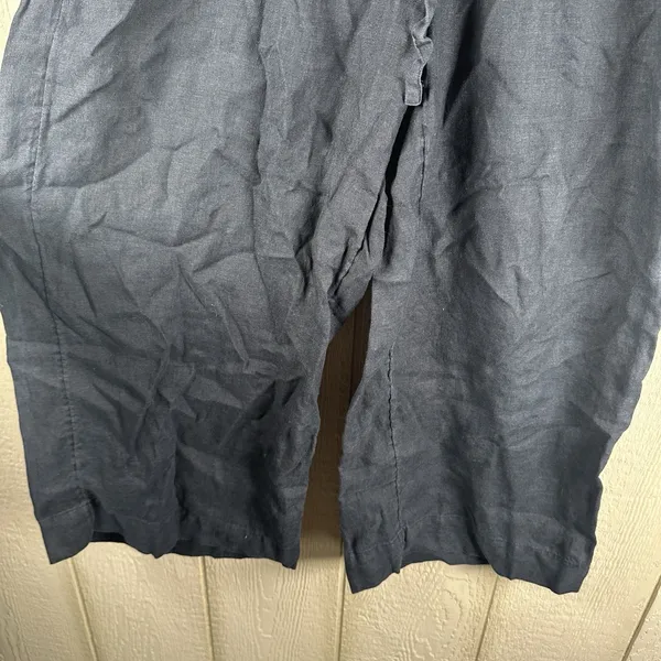 J Crew Wide Leg Seaside Pants Womens Sz XL Black Linen Pull On Lagenlook Coastal - Image 3