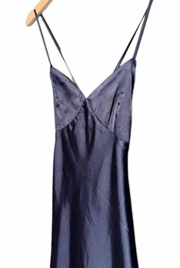 Lulus Dress One Last Glance Satin Backless Slip Dress Navy Blue Size Medium - Image 8