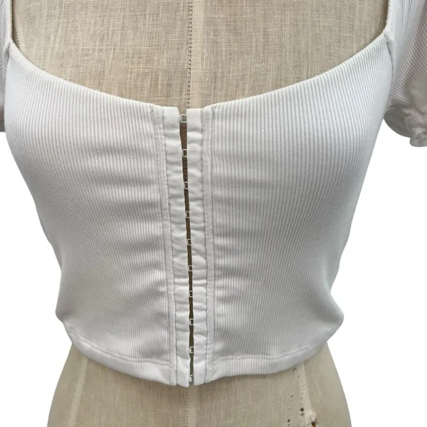 Aritzia Wilfred Free‎ Fortune Top Corset Puff Sleeve Ribbed White Size XS - Image 3