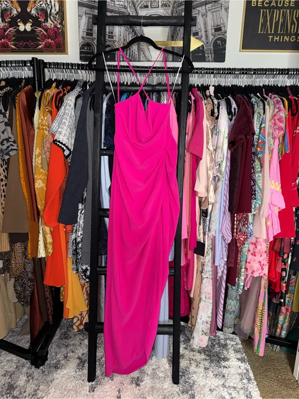 Amanda Uprichard Jasalina Hot Pink Satin Maxi Dress Womens Small EUC - Image 5