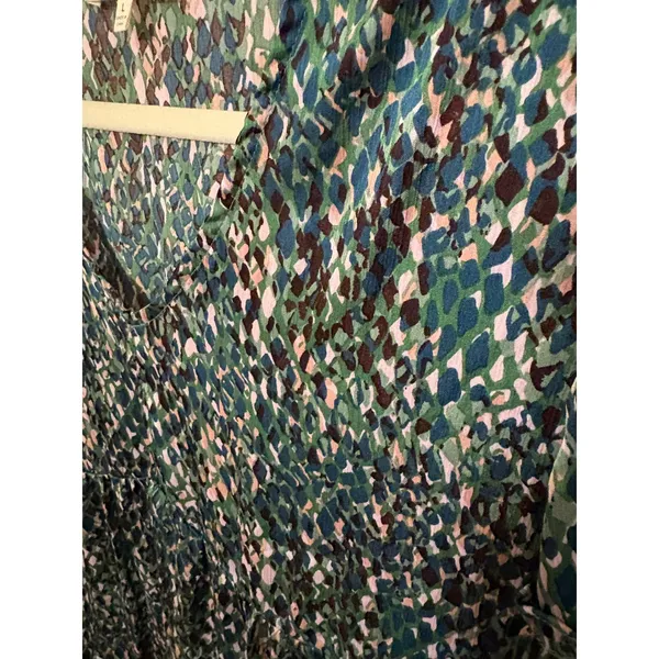 Easel Los Angeles Green Blue Abstract Print Tiered Babydoll Mini Dress Large - Image 2