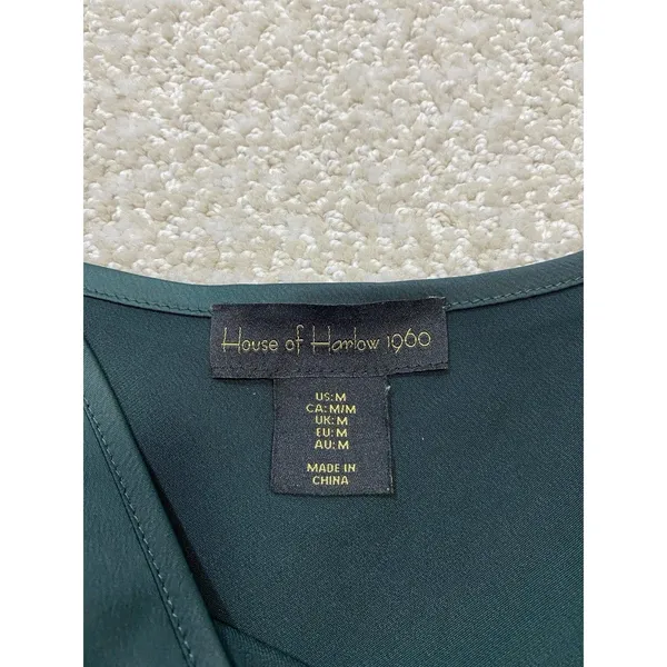 House of Harlow 1960 Green Satin V-Neck Slip Midi Dress Adjustable Straps M - Image 8
