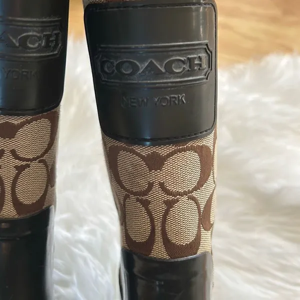 Coach Womens Brown Beige Logo Lace-Up Round Toe Rain Boots Size 6B - Image 3