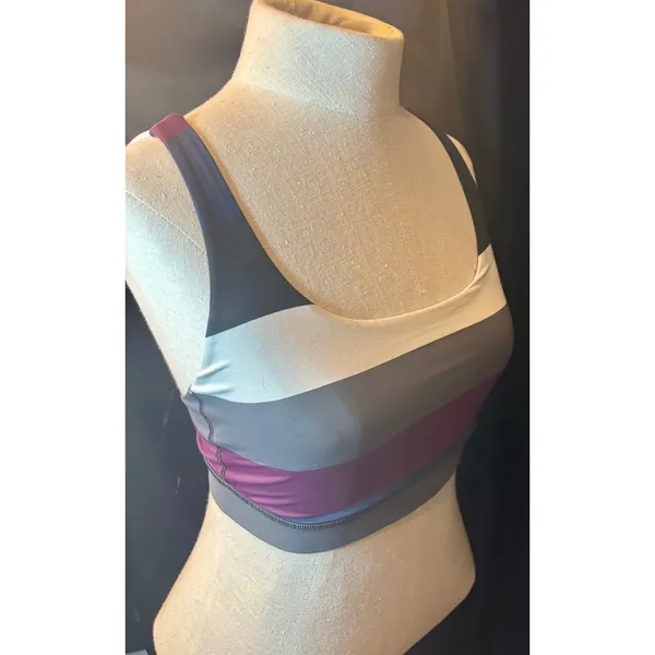 Lululemon Free To Be Wild Sports Bra Striped Purple Grey Strappy Yoga Bra - Image 2
