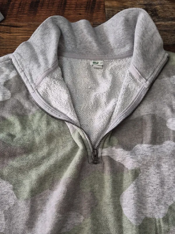 aerie Oversized Gray & Light Green Camo Half-Zip Sweater - Image 4