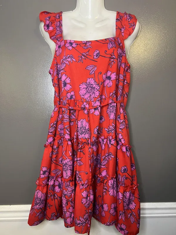 B-O-G Collective Dress Womens Large Red Floral Ruffle Tiered Sundress Boho - Image 2