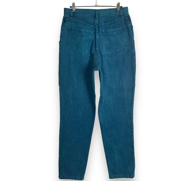Vintage Jeans Yoke Front Seams Blue Greenish‎ Women Mom Jeans Unique Retro Dyed - Image 2