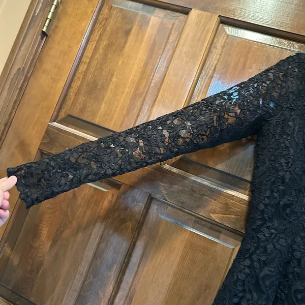 Vtg 90s Jennifer George By Night Black Lace Mini Dress Shere Sleeve‎ Goth Vamp 4 - Image 5