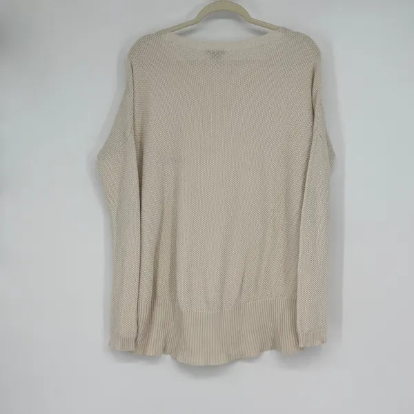 Theory Cream Cotton‎ Cashmere Knit Sweater Womens M Hi Low Hem - Image 2