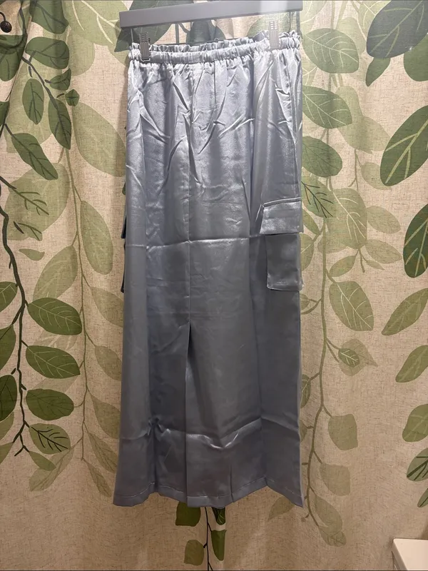 Mystree Powder Blue Satin Ruched Strap Dress - Image 4