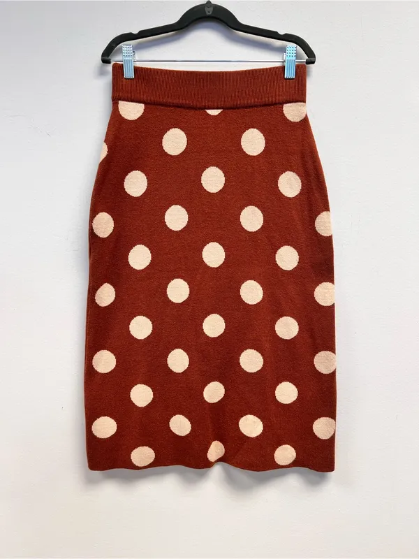 Rust Brown & Cream Polka Dot Knit Midi Skirt - Image 7
