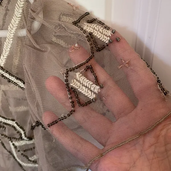 Free People Sheer Stitched/Beadeded Blouse Medium - Image 4