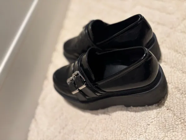 Bershka Black Double Buckle Chunky Platform Loafers Size 6 - Image 4